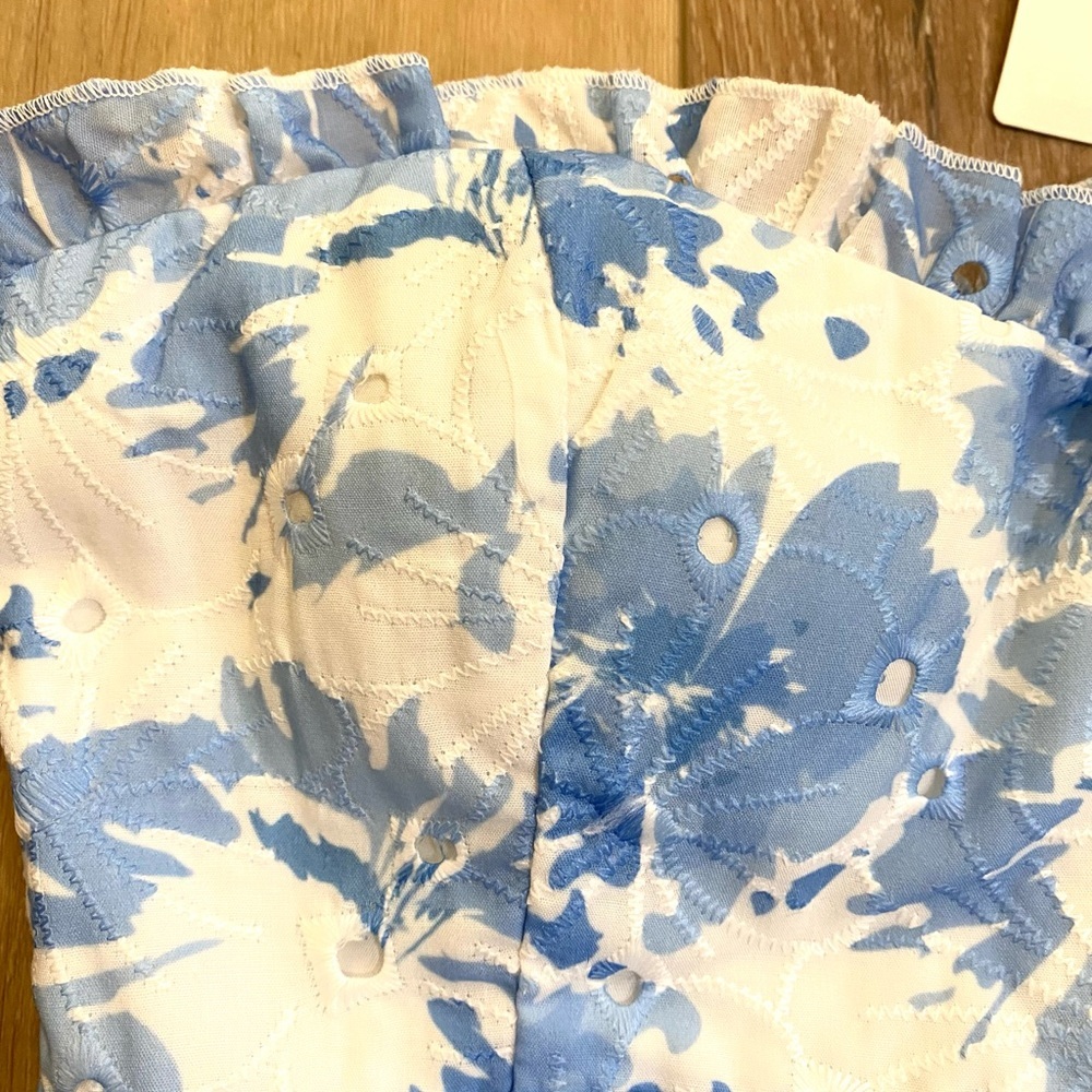Klesis Dress Women’s Small Blue White Floral Strapless Croquette Cocktail Party - Picture 5 of 13